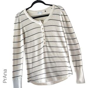 PRANA | NWOT MILANI HENLEY OATMEAL STRIPE COTTON & WOOL WAFFLE WEAVE | MEDIUM